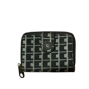 Kipling Geometric Print Zip Around Wallet Clutch Black Silver
